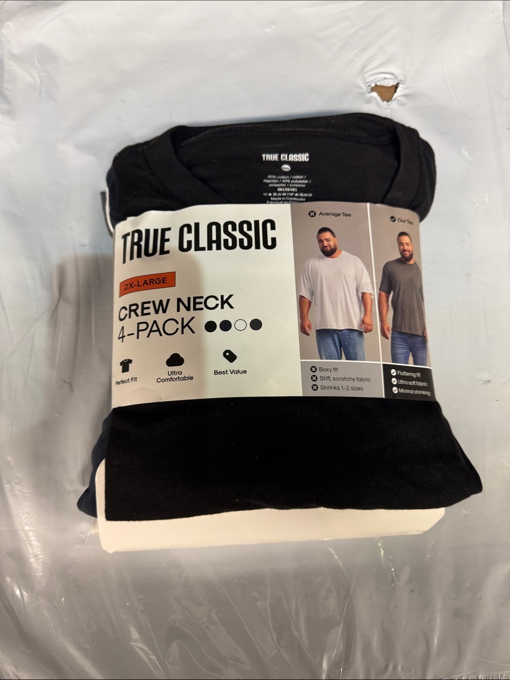 True Classic Men’s Black Crew Neck Short Sleeve Tee - 4-Pack
